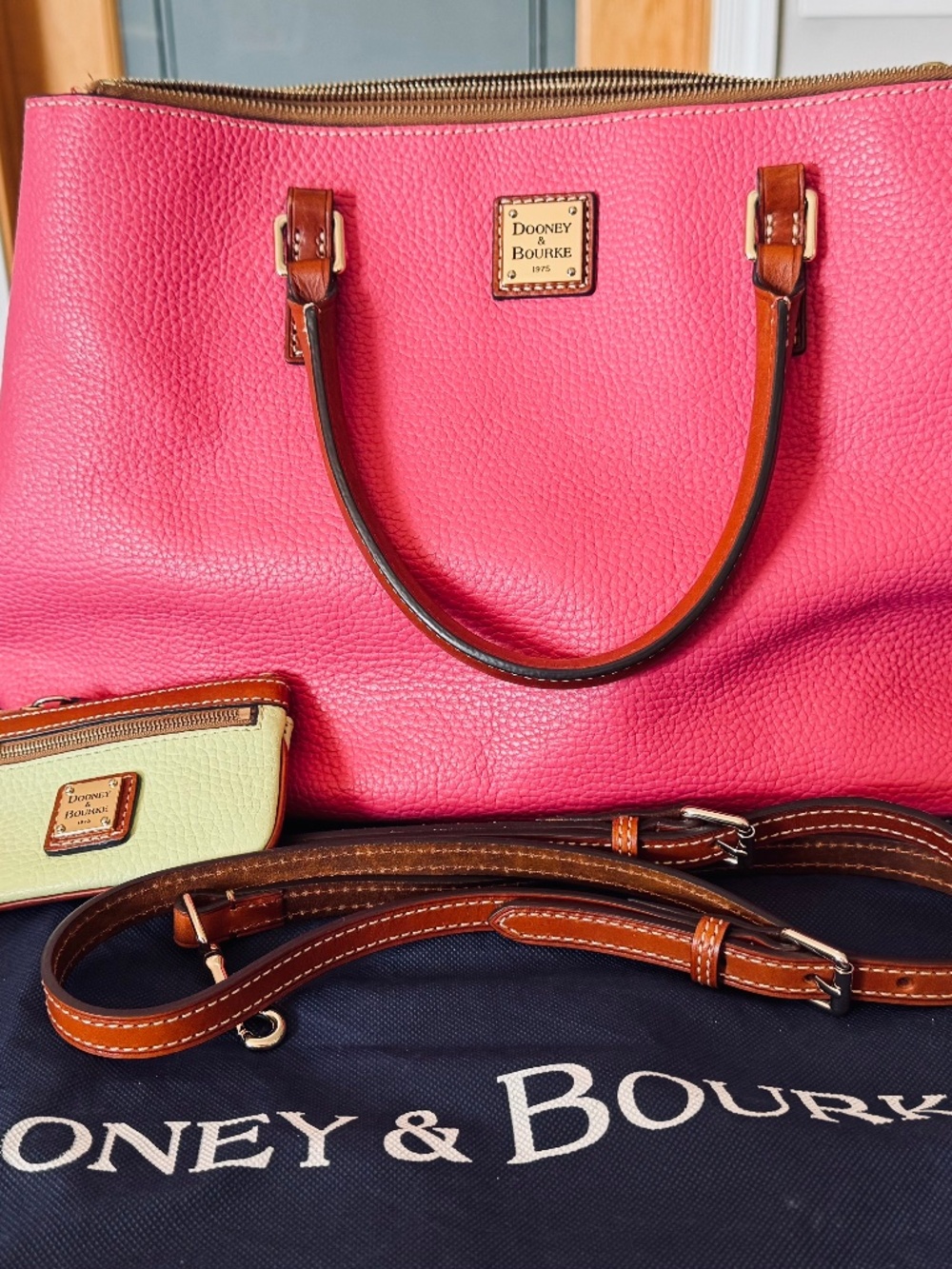 Large Dooney & Bourke Pink Leather Satchel Crossbody